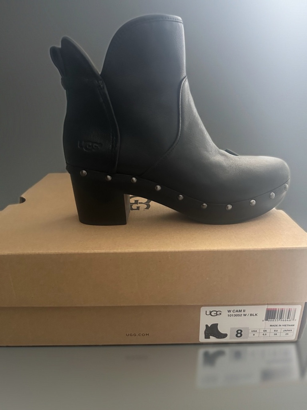 UGG Black Studded Leather Heeled Clog Boots - Women's